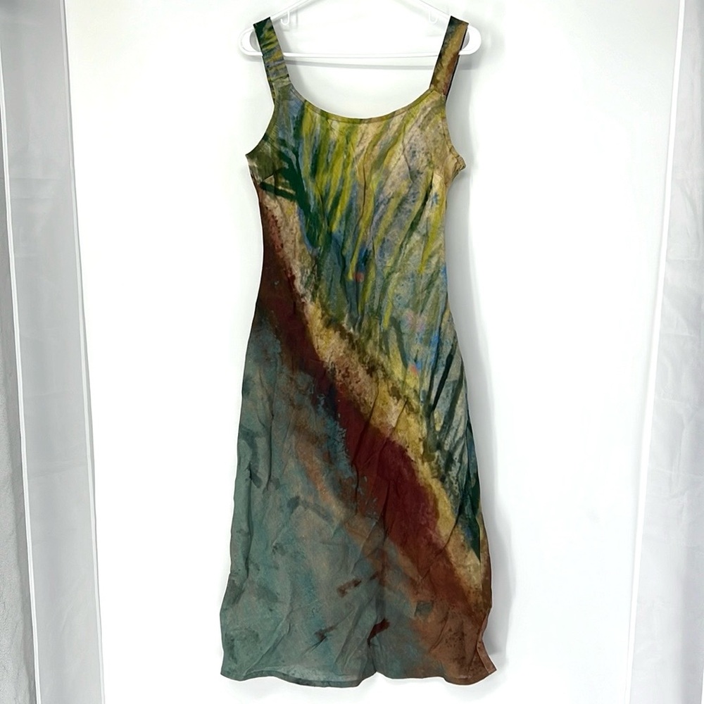 Sleeveless Midi Dress in Green and Brown